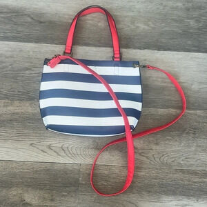 BASS Stripped Crossbody Bag in Navy Blue White Red w Attached Zippered Pouch